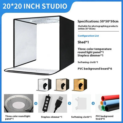50cm studio light box with metal frame and folding three-colour temperature lighting for product photography