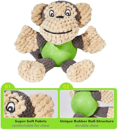 Cartoon monkey plush dog toy with squeakers for small medium dogs