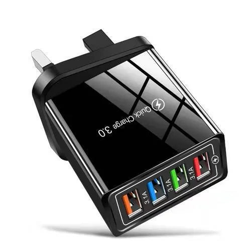 Four-port USB mobile phone charging head with luminous indicator in multiple colour options