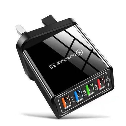 Four-port USB mobile phone charging head with luminous indicator in multiple colour options