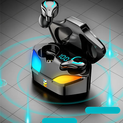 Low-latency Bluetooth gaming headset with earplug-style fit for e-sports.