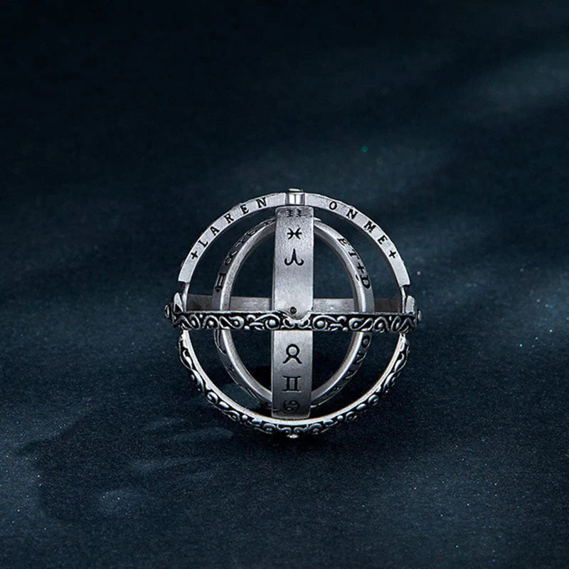 Astronomical ball ring necklace with flip deformation feature in silver and gold