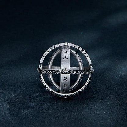 Astronomical ball ring necklace with flip deformation feature in silver and gold