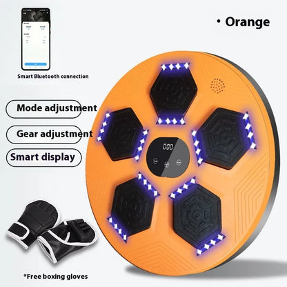 Smart music boxing machine reaction target hanging on wall with boxing gloves