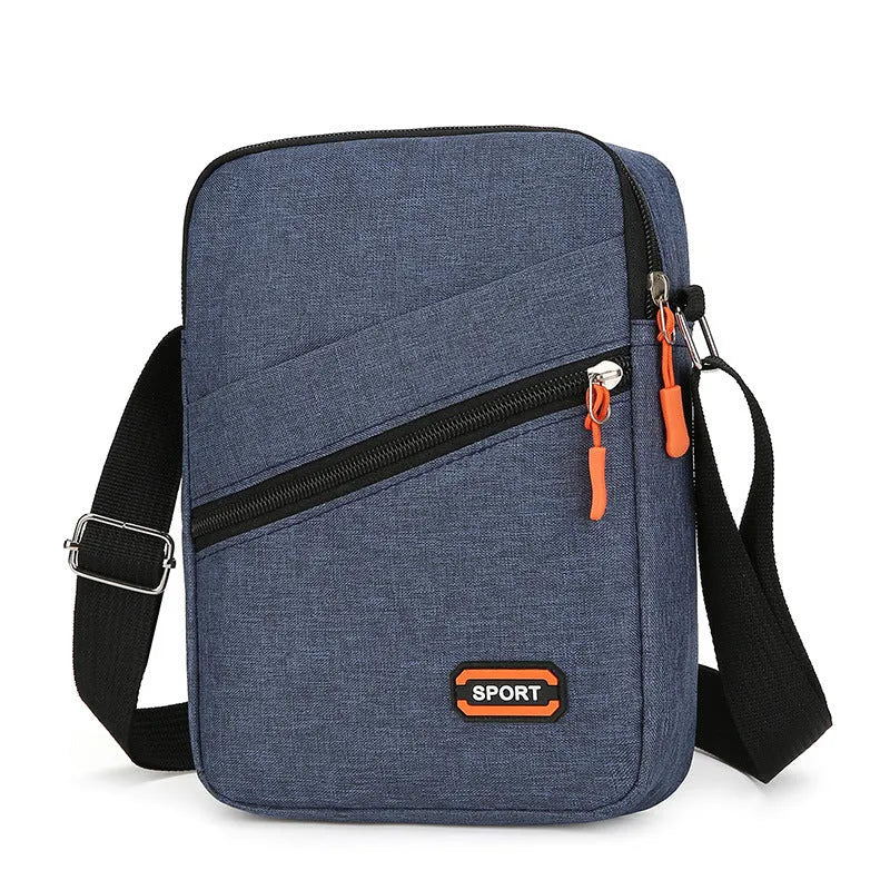 Ultra-light Oxford cloth commuter crossbody bag in solid colour with contrast stitching.