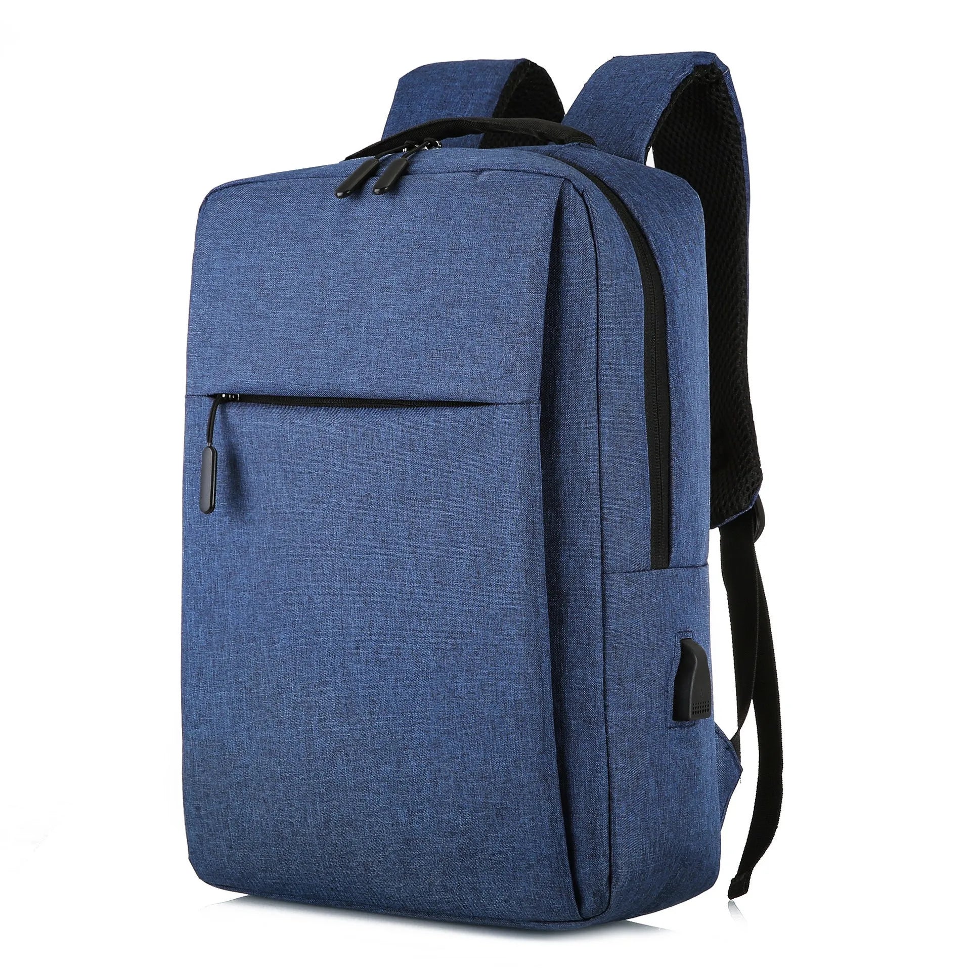 Large black Oxford cloth sports backpack with curved shoulder straps and USB charging port.