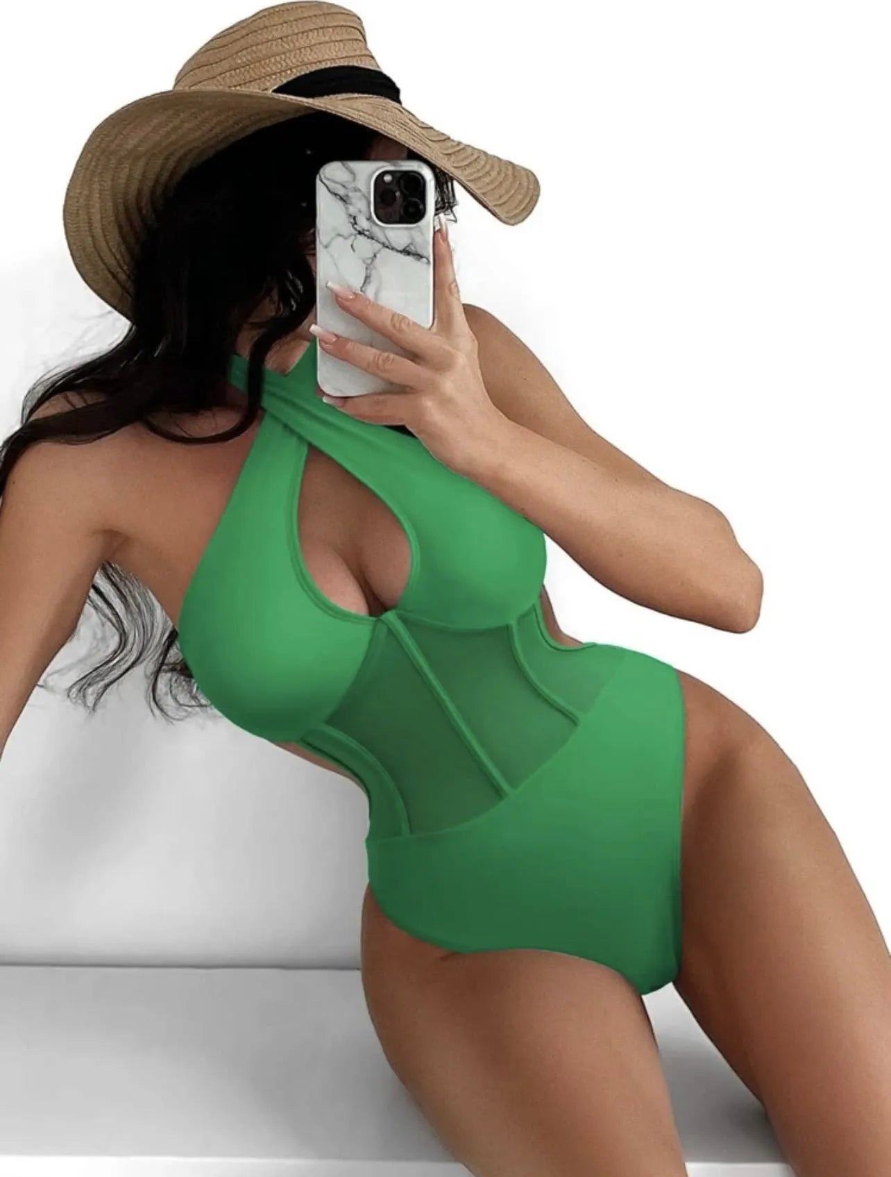 Ladies one-piece swimsuit bikini in nylon spandex blend available in black, rose red and green colours