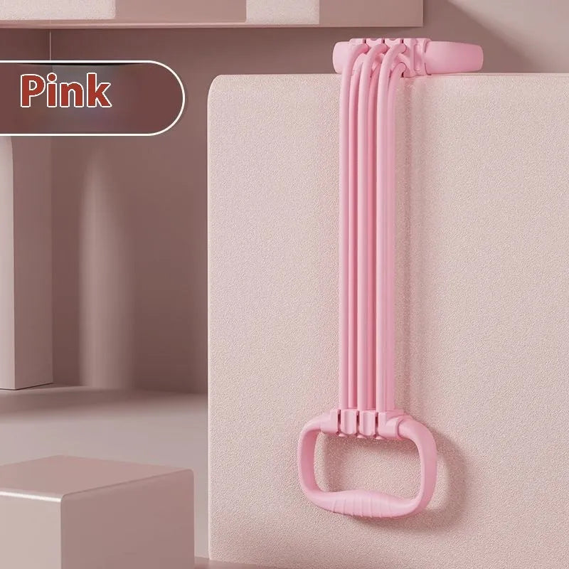 Adjustable chest expander with 6 gear settings in TPE material, available in blue pink or purple