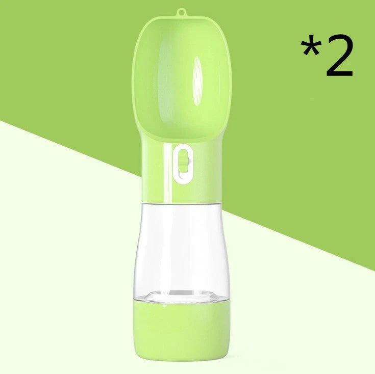 Traveling Out Portable Dog Water and Food Dispenser in pink, green, blue, and gray