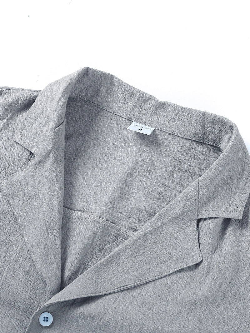 Men's linen-cotton blend short sleeve button down shirt in various colours