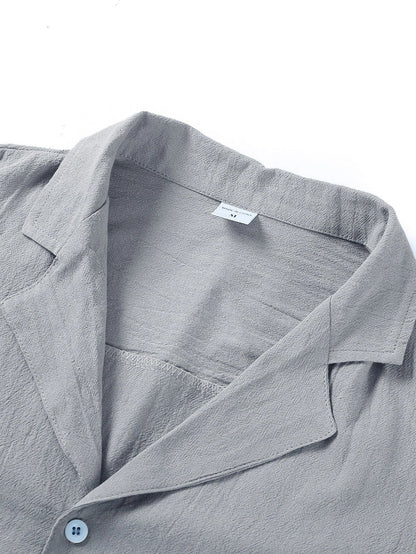 Men's linen-cotton blend short sleeve button down shirt in various colours