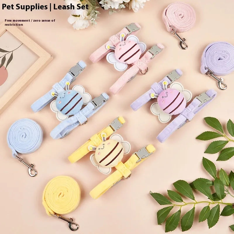 Cat harness and leash set with bee shape design in pink yellow blue colour options