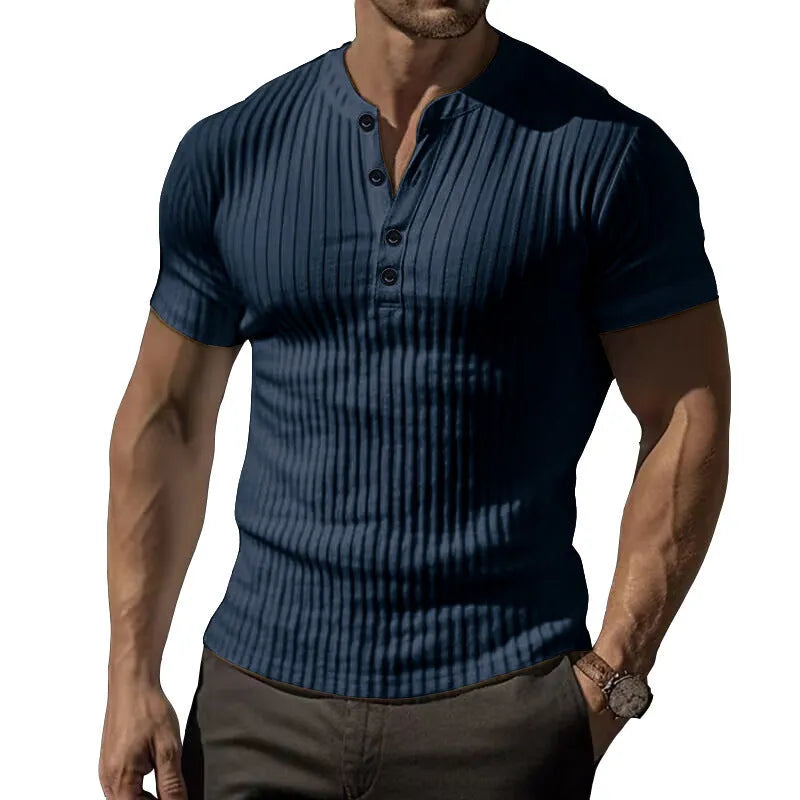 Men's slim-fit short-sleeved polyester muscle t-shirt in army green on a white background.