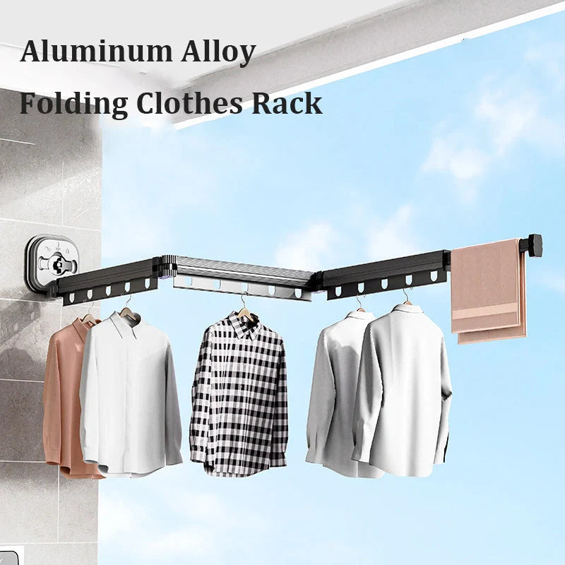 Aluminium suction cup folding clothes hanger with retractable drying rack