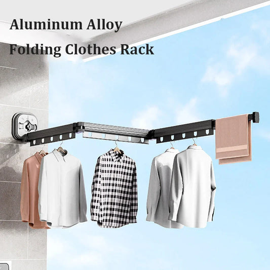 Aluminium suction cup folding clothes hanger with retractable drying rack