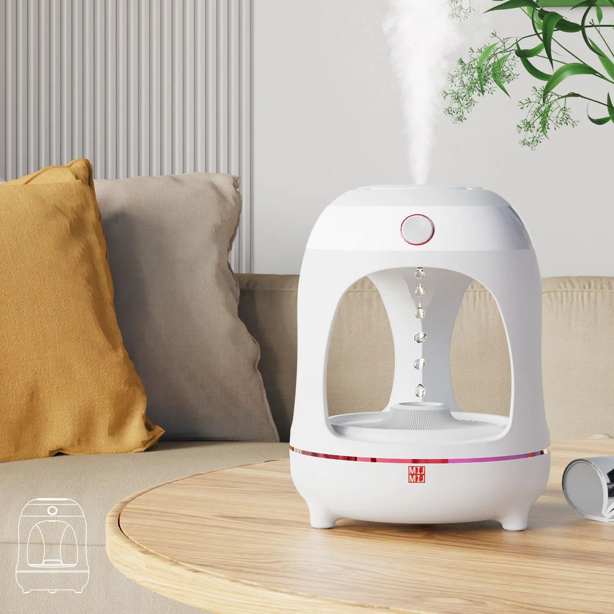 Anti gravity levitating water drops humidifier in columnar shape with LED night light and ultrasonic mist output