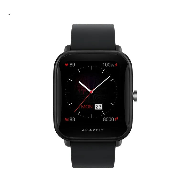 Smartwatch with colour screen showing blood oxygen reading on silicone strap