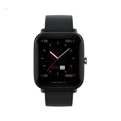Smartwatch with colour screen showing blood oxygen reading on silicone strap