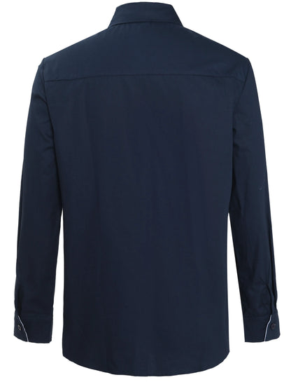Navy blue long-sleeved casual shirt with contrasting colours for teenage men, sizes S to XXXL
