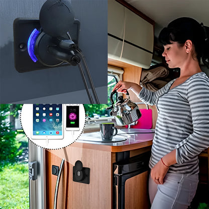 Black dual-voltage USB car charger with screw mounts for 12V and 24V vehicle systems