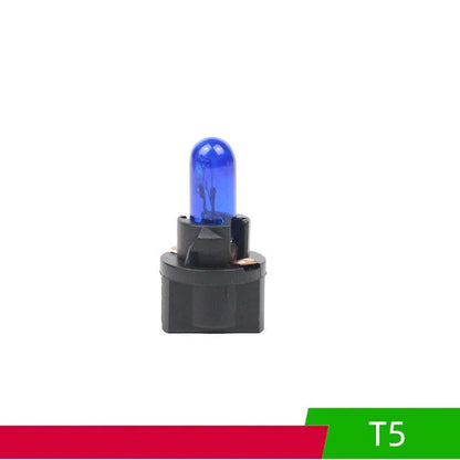 T5 car bubble meter indicator light in quartz glass showing six colour options for dashboard illumination