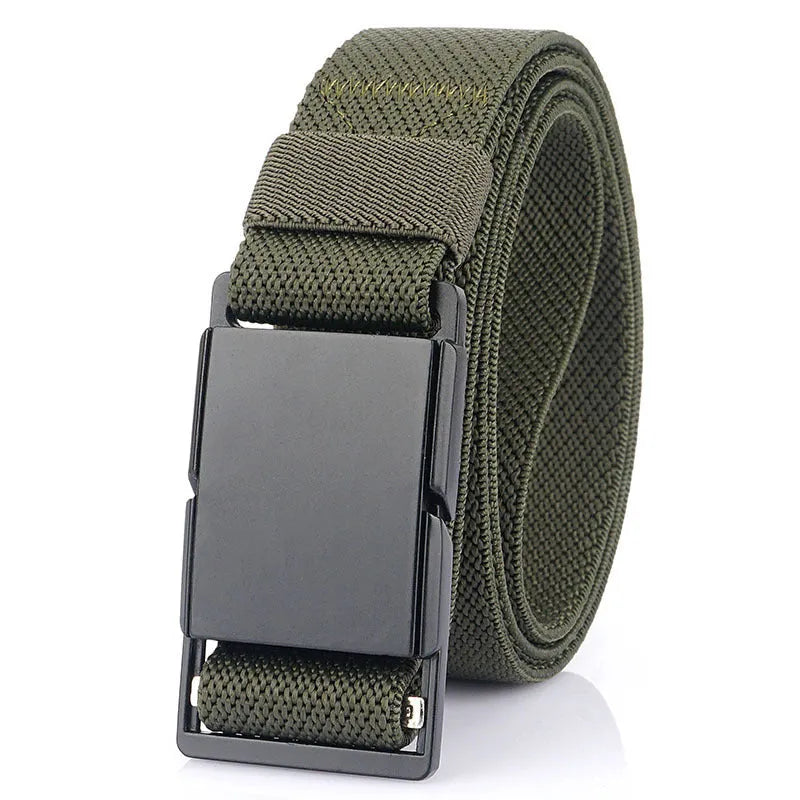 Casual belt with metal magnetic buckle in five colour options showing polyester fibre construction