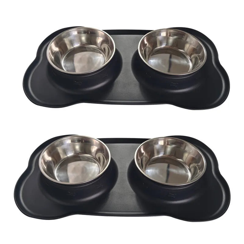 Large silicone dog bowl with stainless steel insert in five colour options on kitchen floor