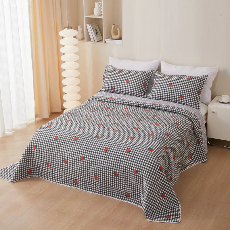Pure cotton twill quilted bedspread three piece set with reactive printed floral pattern