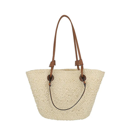 Woven shoulder bag in European American retro style with large capacity and dual carrying options