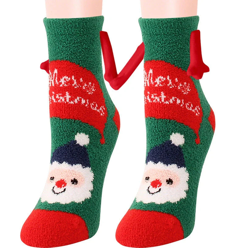 Christmas couple socks with magnetic suction feature for hand holding, in various animal patterns