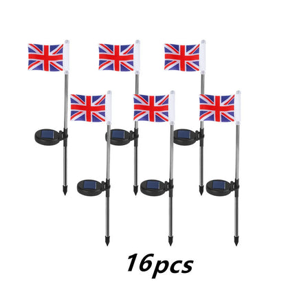 Solar garden flag light with American flag design on stainless steel pole, 34cm tall