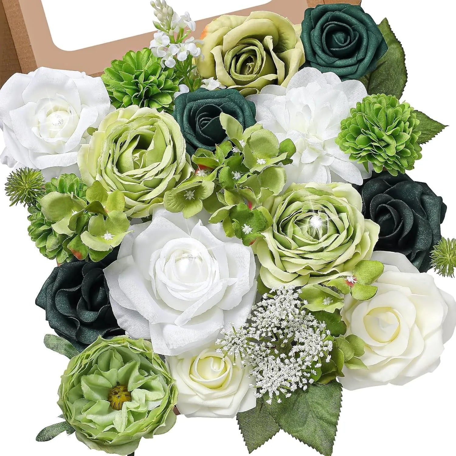 Silk flower wedding simulation box flower for layout planning in a selection of colours.