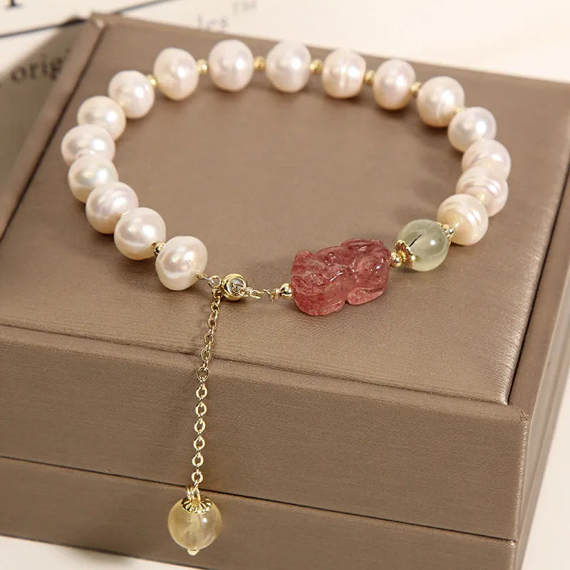 Korean-style multi-layer crystal bracelet for women with natural garnet and various gemstone pendants