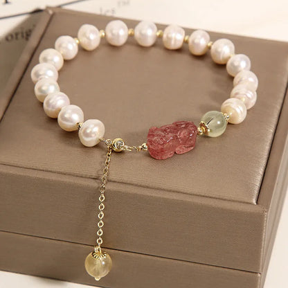 Korean-style multi-layer crystal bracelet for women with natural garnet and various gemstone pendants