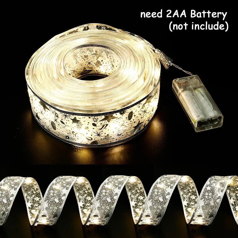 LED ribbon fairy lights with festive bow tie for Christmas decorations