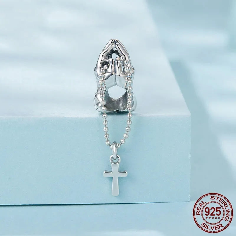 S925 sterling silver chain cross bead with pearlescent treatment, 2.8cm by 0.7cm, 0.45cm aperture, SCC3170 colour