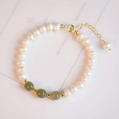 Korean style freshwater pearl bracelet with diamond-shaped pearls in Hetian jade electroplated finish