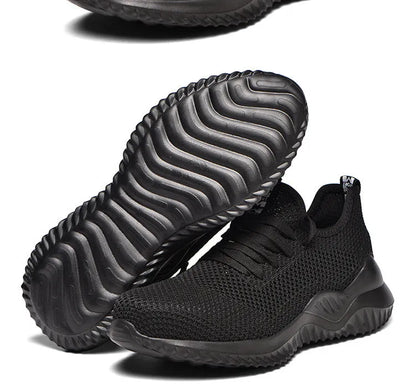 Steel toe cap safety shoes with EVA midsole in black, grey, or dark green, suitable for work and climbing