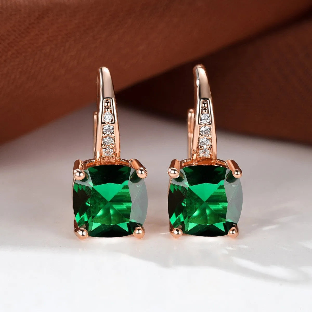 Square zircon inlaid geometric ear hooks in Korean style with electroplated finish