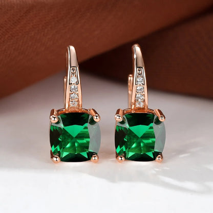 Square zircon inlaid geometric ear hooks in Korean style with electroplated finish
