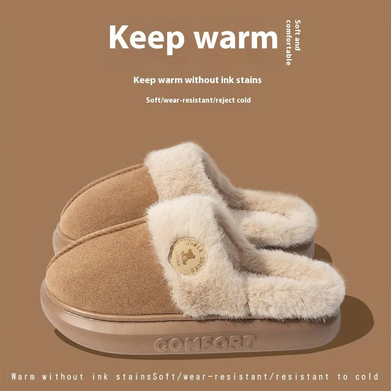 Winter plush slippers in multiple colours with thick fleece upper and PVC sole