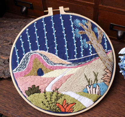 20cm European landscape embroidery kit on cotton cloth with villa and courtyard patterns