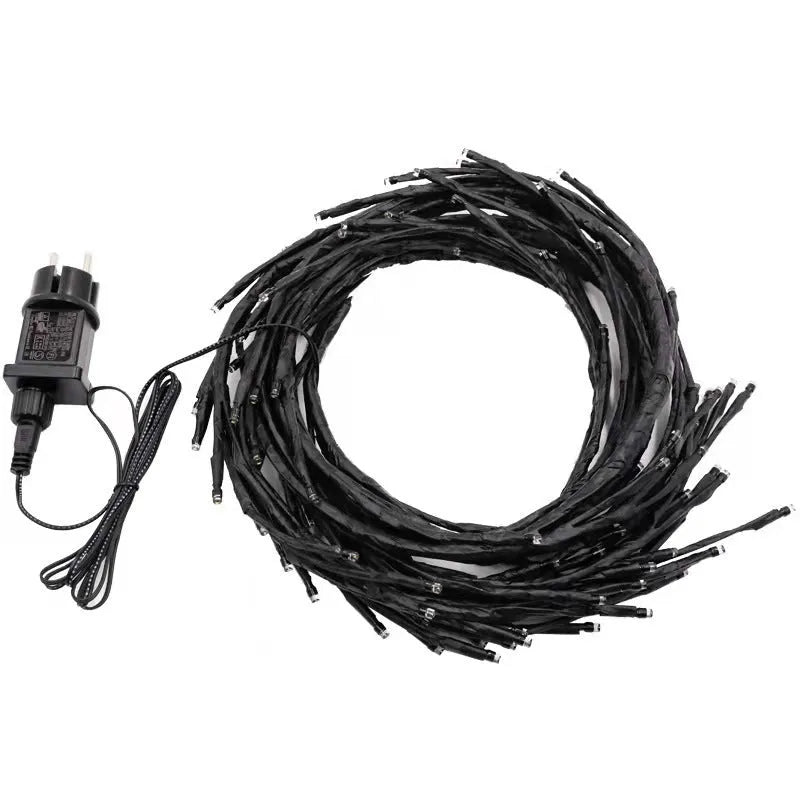 Flexible LED vine garland with bendable branches and 144 warm white lights for room decor