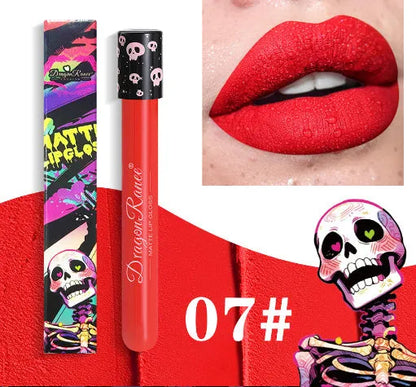 Halloween creative makeup lip gloss in test tube skull container with retro matte gold silver finish