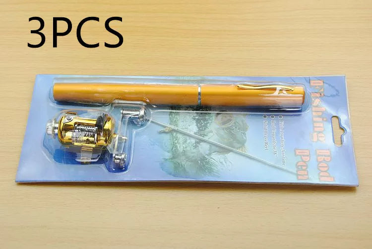 Telescopic drum pen rod fishing gear set for ice fishing in various colors