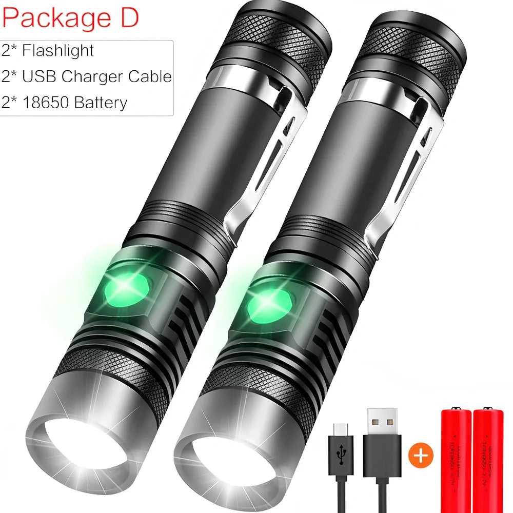 Black WT518 T6 LED flashlight with zoomable head and clicky switch, showing compact 15cm aluminium body