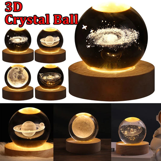 Enchanting galaxy crystal ball night light with 3D pattern, creating a mesmerizing celestial display for bedroom decor