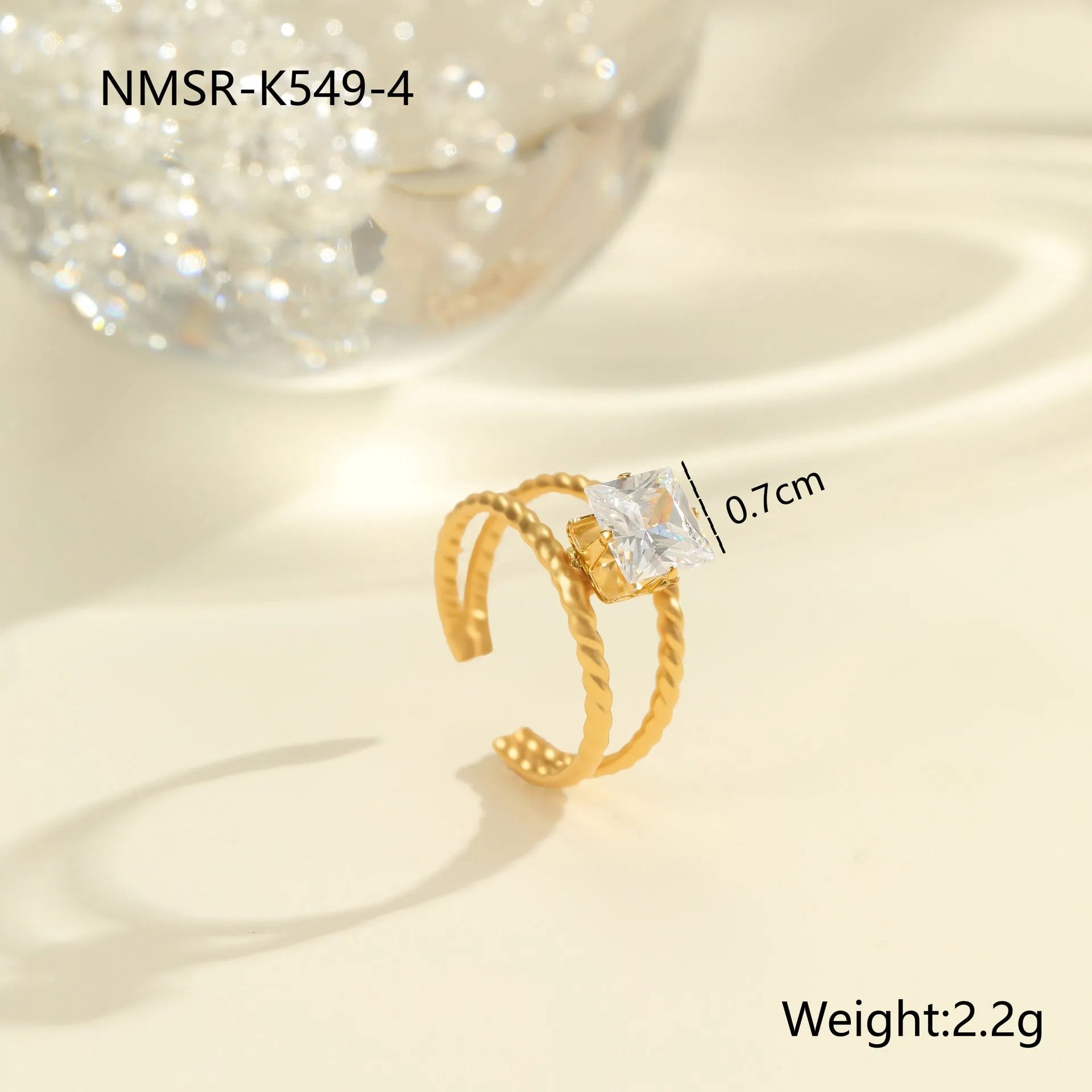 Gold electroplated stainless steel ring with heart shape design and open mouth fitting