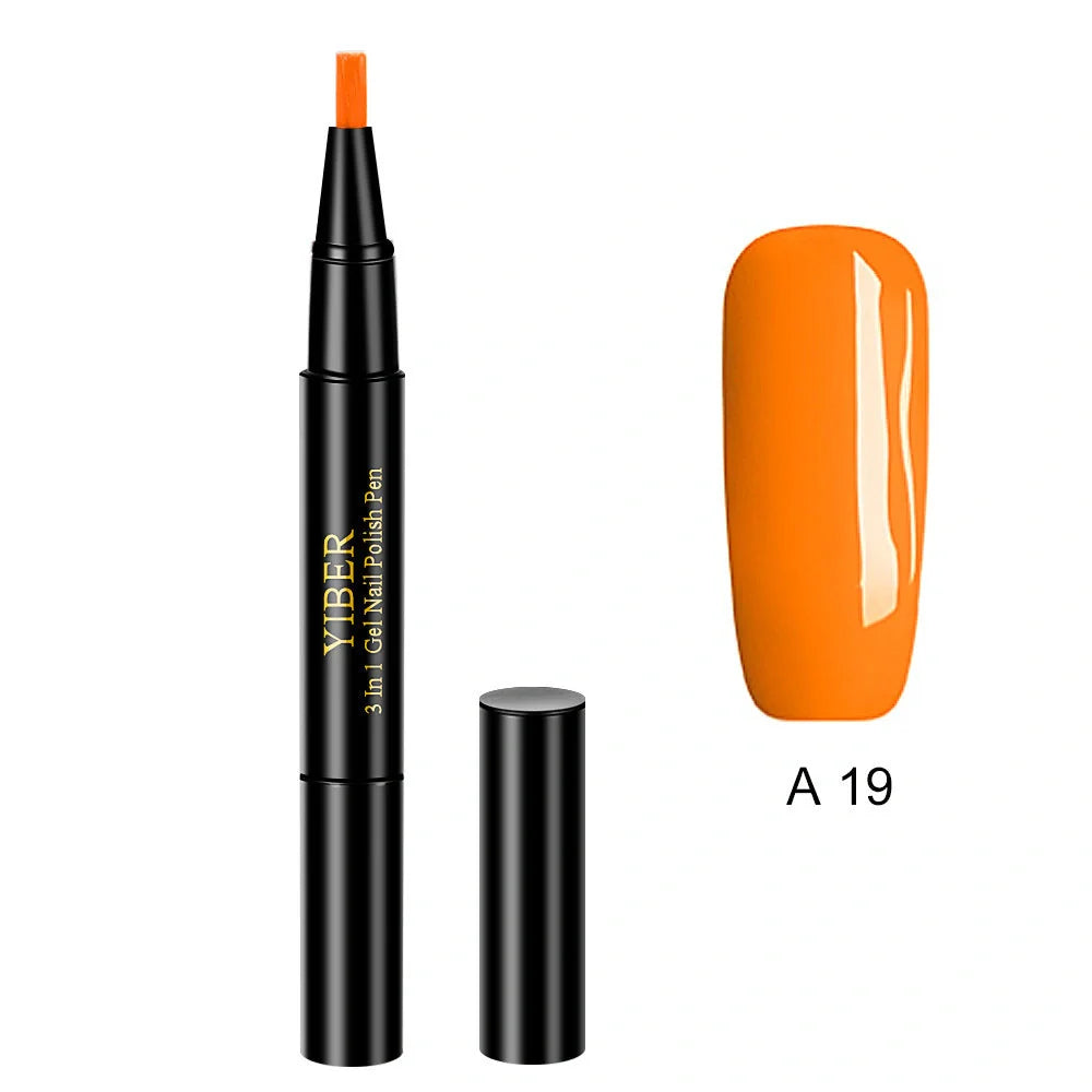 3-in-1 Gel Nail Varnish Pen with Glitter for One-Step Nail Art