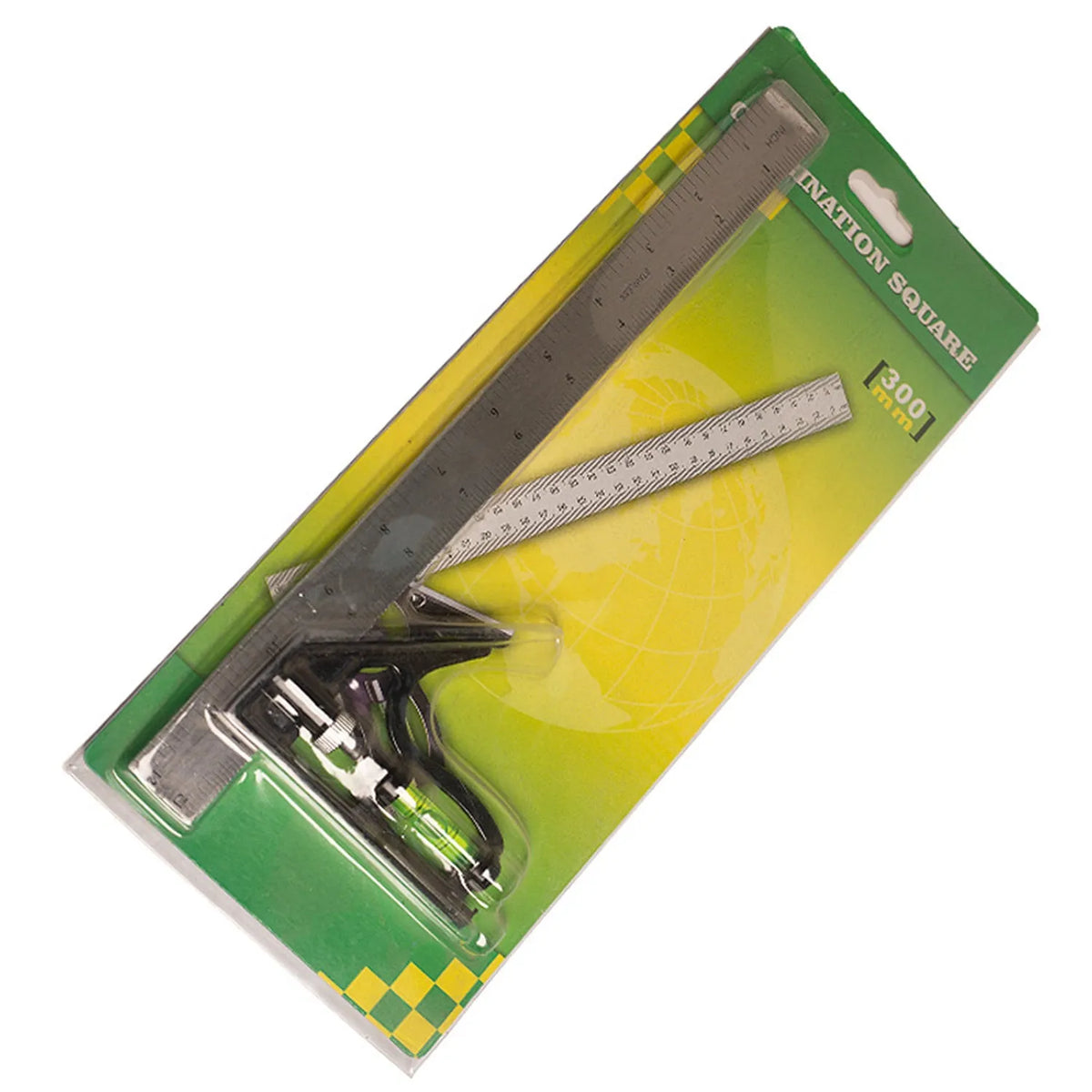 Red thin 7-inch metal combination angle ruler with metric scales on both sides for civil surveying